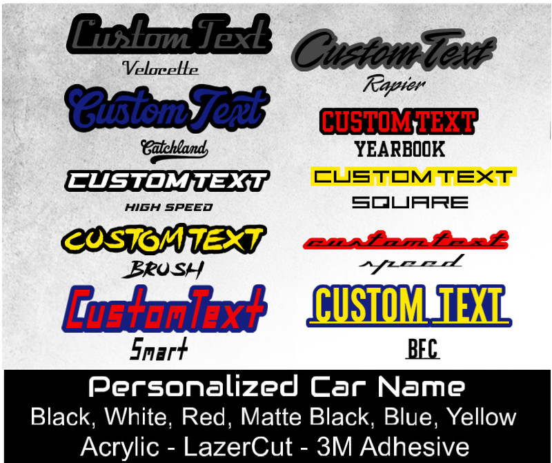 Custom Laser Cut Car Fender Acrylic Emblem Badge MULTI COLOR Custom Text Names