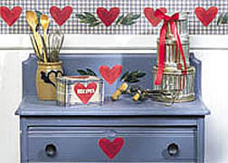 Folk Art Red Hearts 25 WALLIES Stiched Look Cutouts Heart Stickers Decals Love gallery