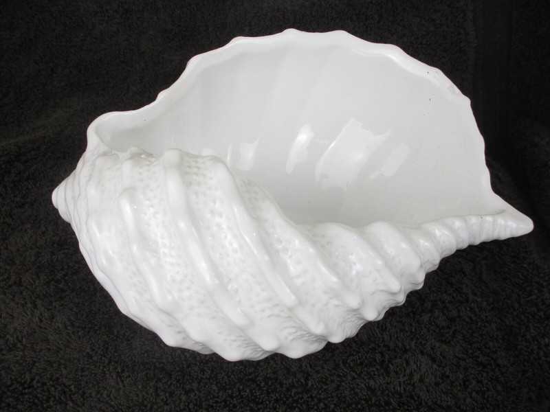 Marine Shell Vase, Seashell, Coastal Planter white planter midcentury clamshell