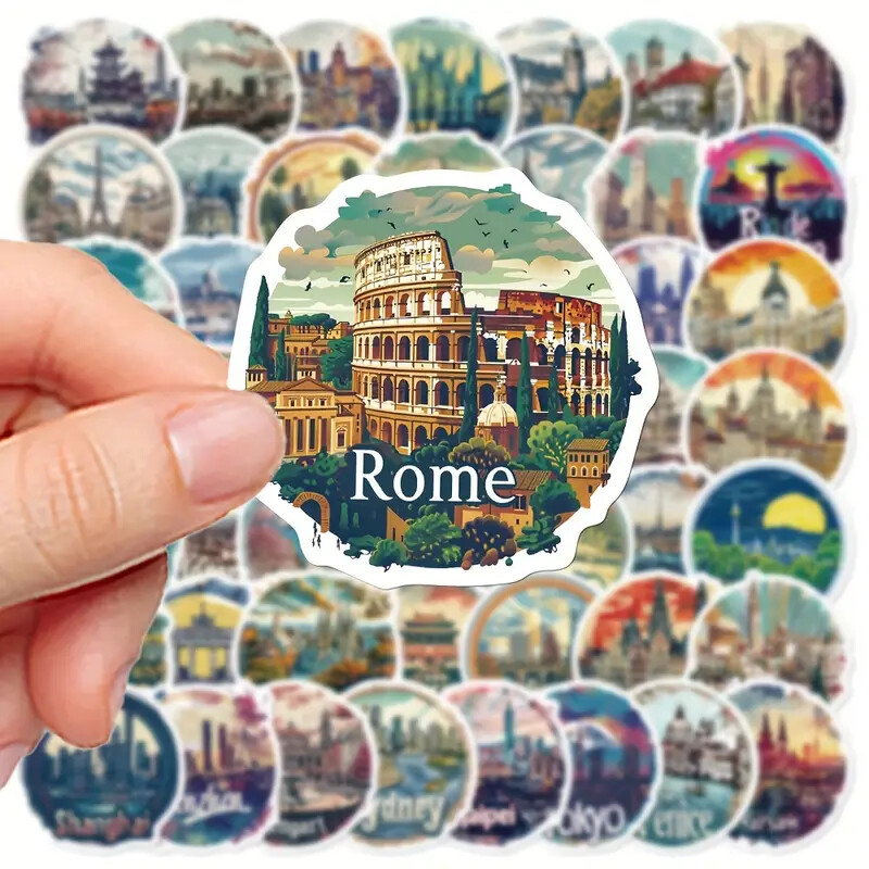 50 Pack World Famous Architecture History PVC Stickers Visually Appealing Decor gallery