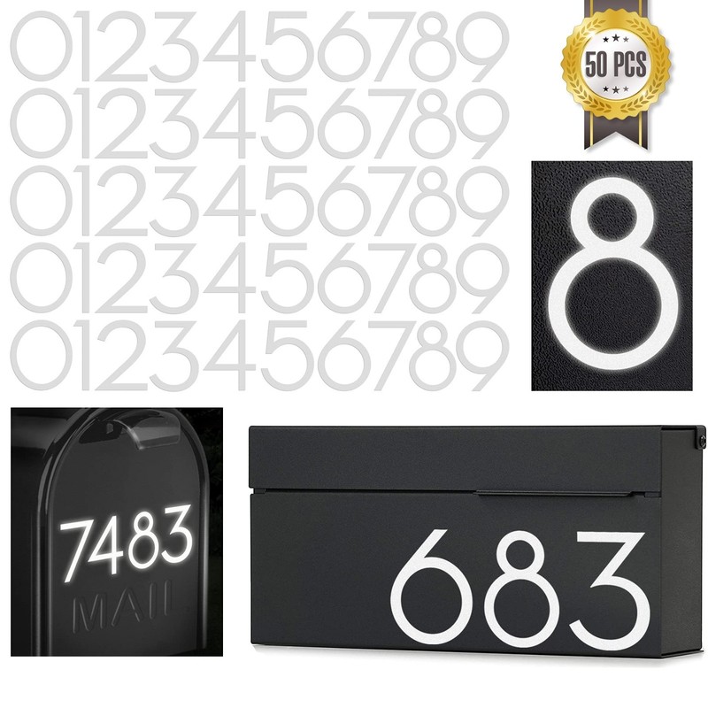 2 Inch Reflective Mailbox Numbers Sticker (0-9, 5 Sets) Modern Number Vinyl Wate