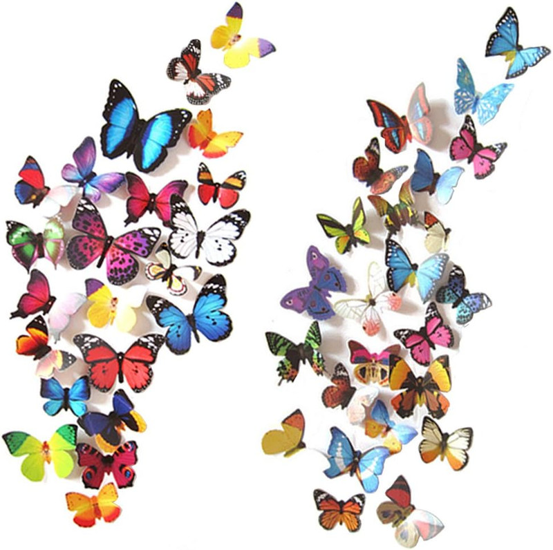 80 PCS Plastic Butterfly Wall Stickers – Waterproof, Removable, Foldable Decor