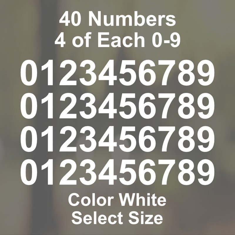 0 – 9 Number Decals Color: White – Select Size – 40 Stickers 4 of Each Number