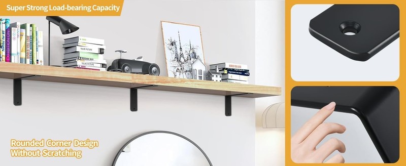 8 Pack - L 10" x H 6" x W1.5, 5mm Thick Black L Shelf Bracket, Iron Shelf Bracke gallery