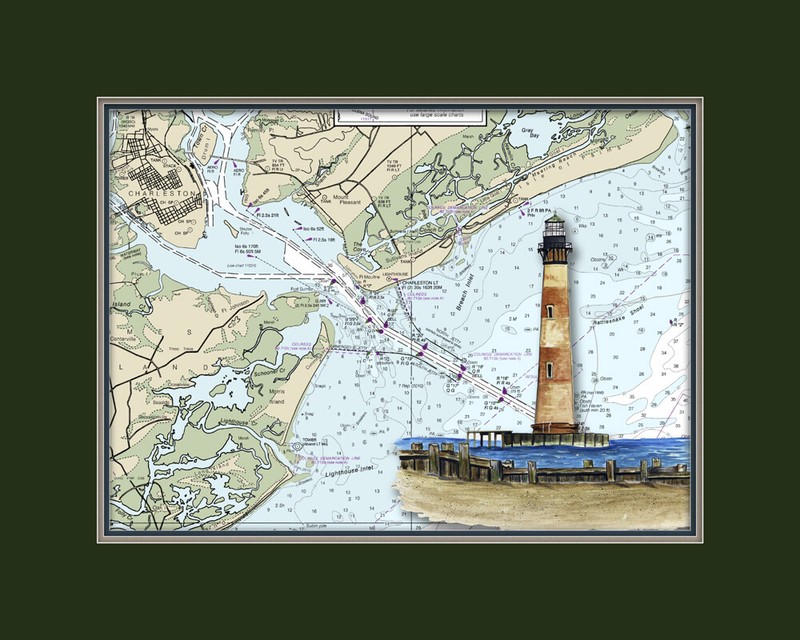Morris Island, SC Lighthouse and Nautical Chart High Quality Canvas Print