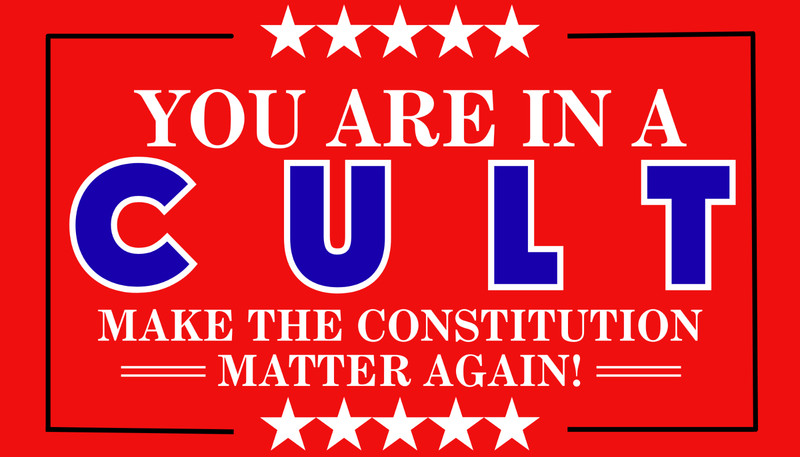 "YOU ARE IN A CULT" MAGA Style Red Bumper Sticker 2 pack Vinyl Waterproof Decals gallery