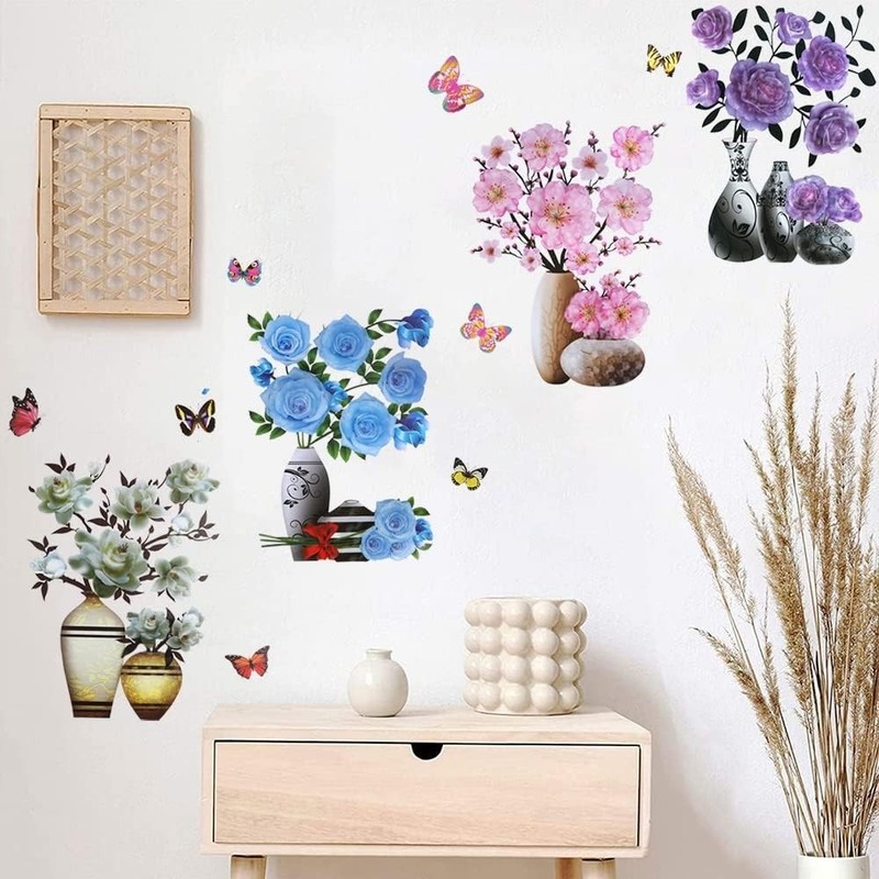 3D Vase Wall Stickers - Stereo Flower Decal DIY Pink Superposition Floral Dec... gallery