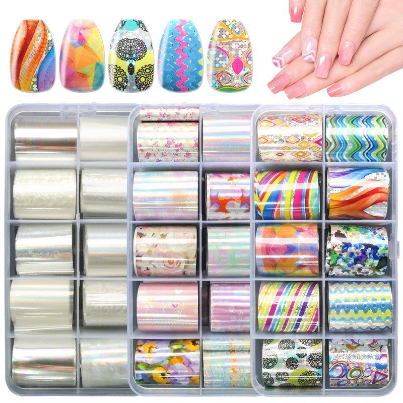 AddFavor 30 Roll Nail Foil Transfer Sheets Holographic Colorful Multicolor