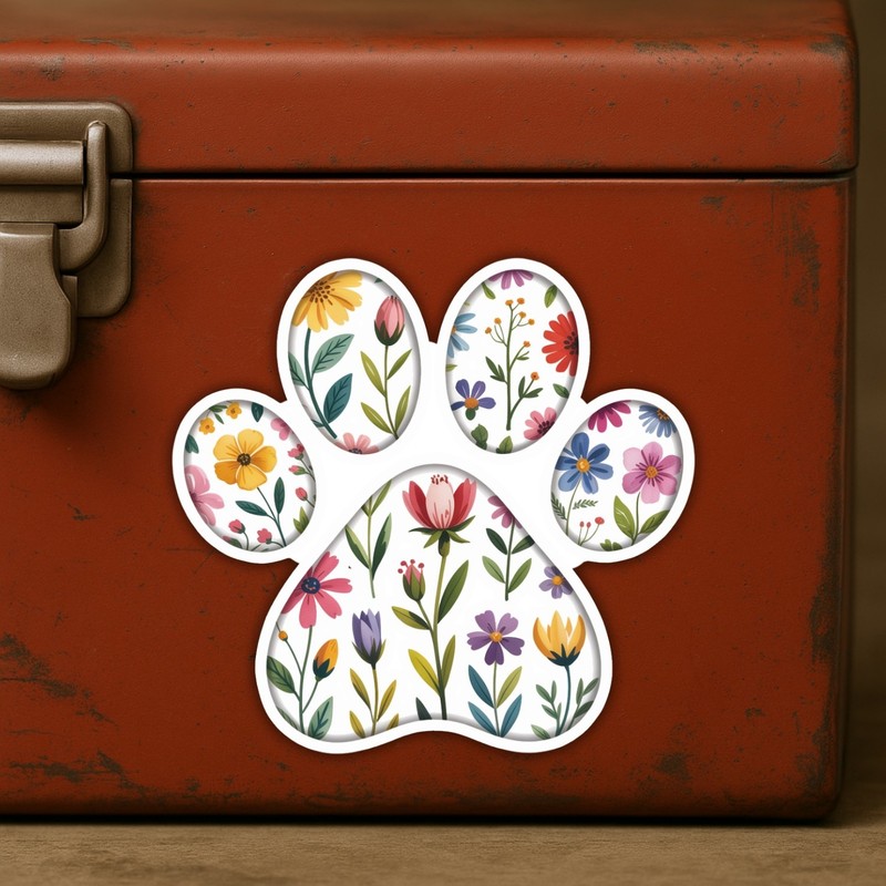 4pcs Dog Paw Floral Stickers – Cute Vinyl Decals for Dog Moms & Pet Lovers gallery