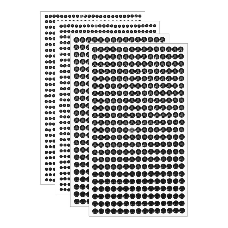 2190Pcs 3mm/5mm Self-Adhesive Rhinestone Stickers for Craft 4 Sheet Black