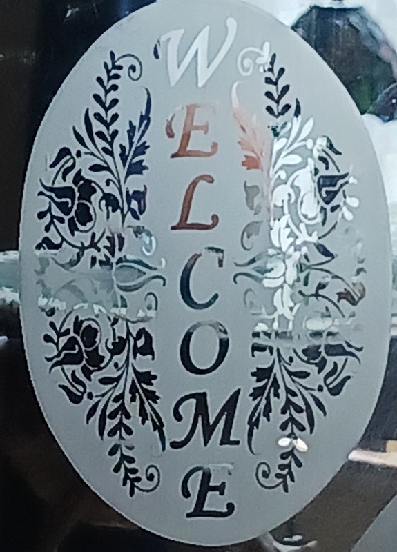 WELCOME Window Decal 4″x6″ OVAL Etched Glass Look Cling Removable & Reusable 37V