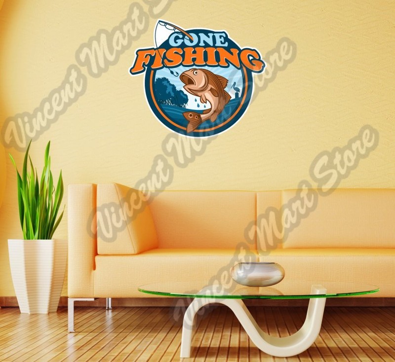 Gone Fishing Fish Bass Bait Hook Wall Sticker Room Interior Decor 22″X22″