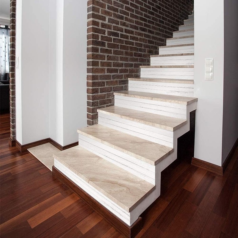 Matte Finish Faux Wood Stair Riser Decals - 14 Easy Peel Strips for Indoor Use gallery