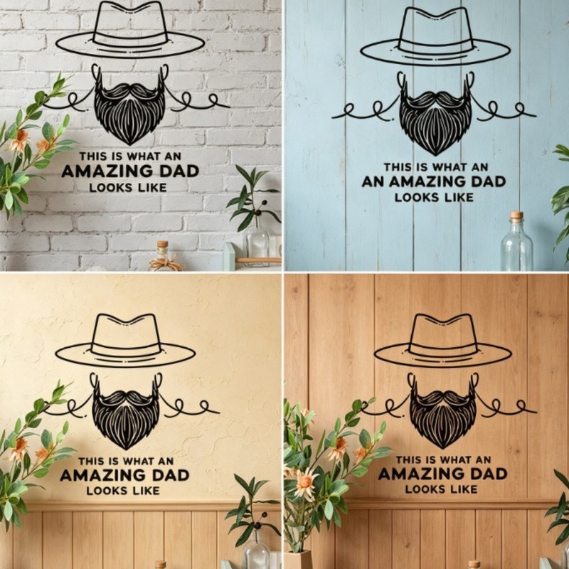 30x30cm Vintage Fathers Day Sticker Mustache Hat PVC Decal for Wall Glass gallery