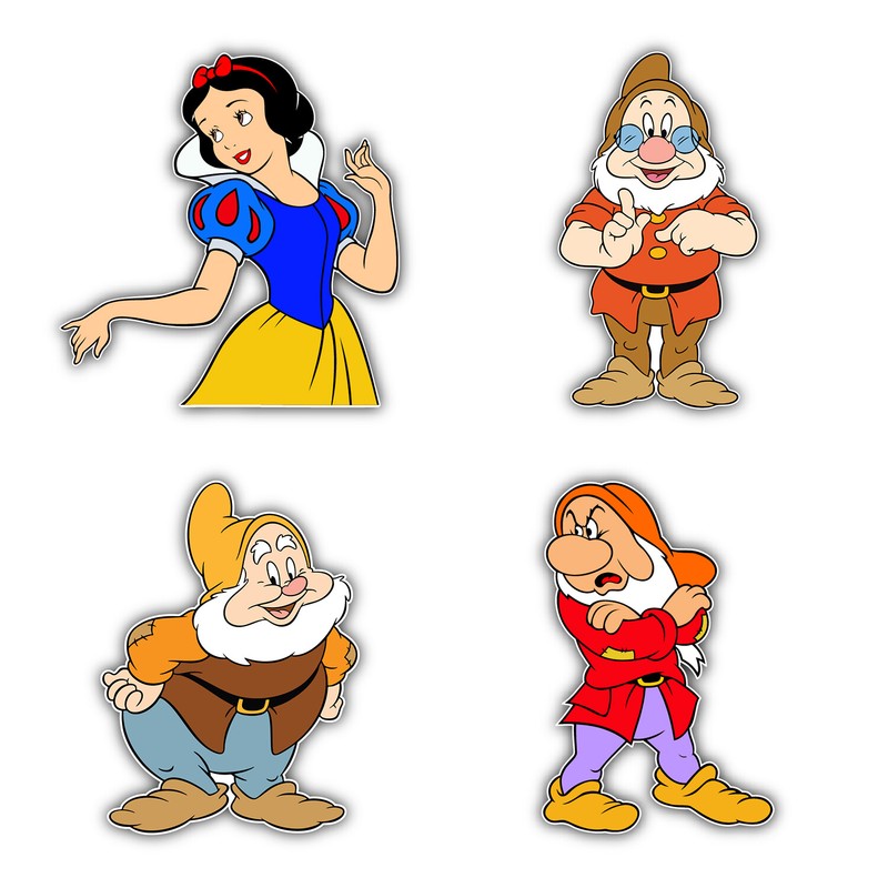 Snow White Cartoon Set Of 4 Vinyl Sticker Decal – 5” longer side ID:3