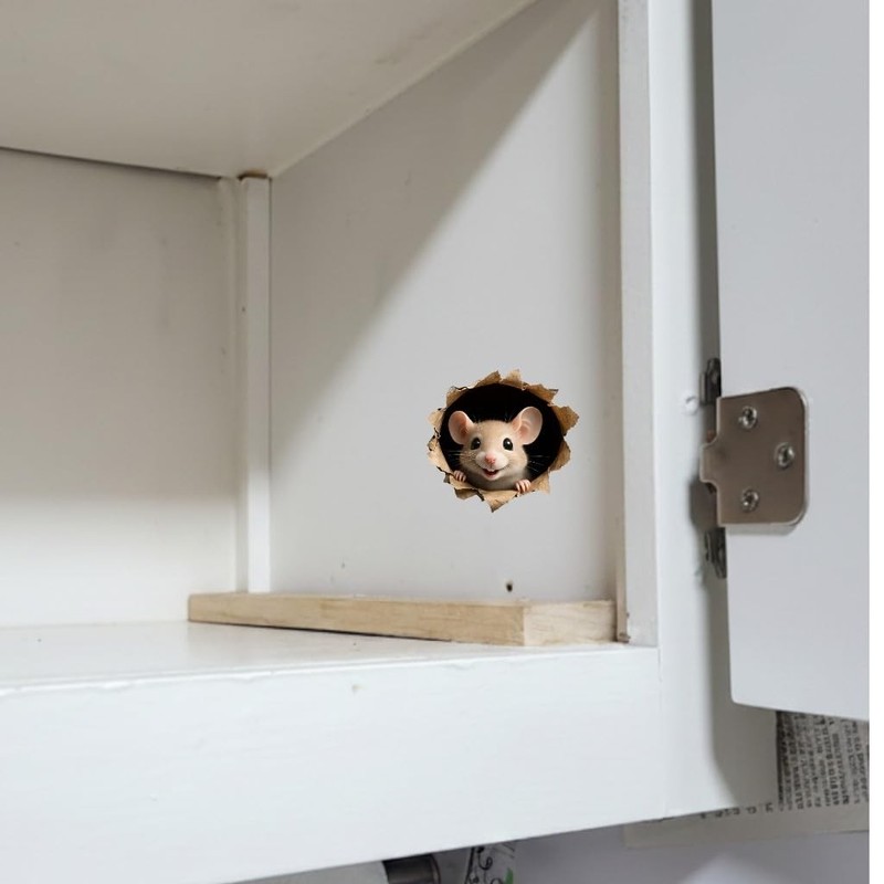 (2PCS) Removable Peek A Boo Mouse in Mouse Hole Sticker 5 inch, Mouse Hole De... gallery