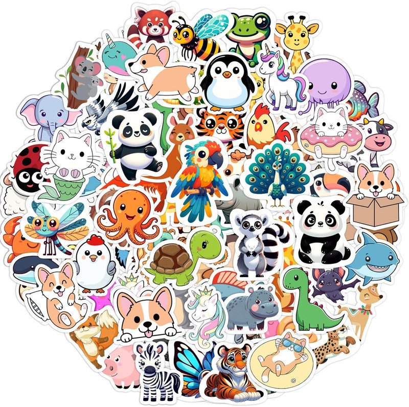 100 PCS Animal Stickers f Kids Vinyl Water Bottle Laptop Decals Classroom Prizes