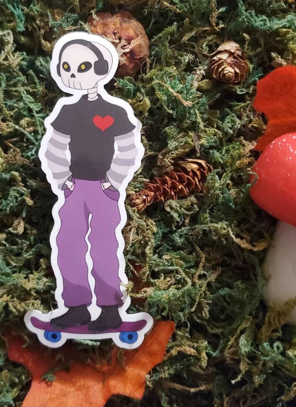 Handmade “Felix the Skateboarding Skeleton” die cut sticker. See description!
