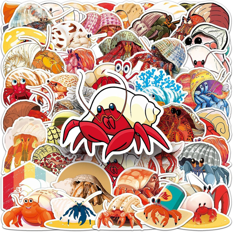 50 Pcs Unique Hermit Crab Stickers, 1.5-3 Inches Waterproof Vinyl Decals for Jou gallery