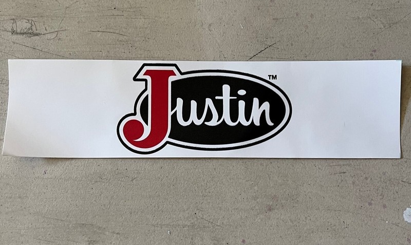 Justin Boots Logo Decal Sticker 12″x3” – White, Cowboy, NEW