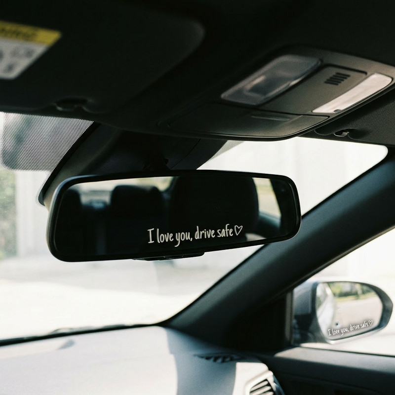 3Pcs PVC ”I Love You Drive Safe” Rearview Mirror Decals Car Interior Stickers