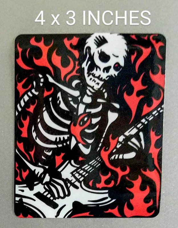 4″ Skeleton Music Guitar Decal Vinyl Decal Band Rock Fire Red White Black Skull