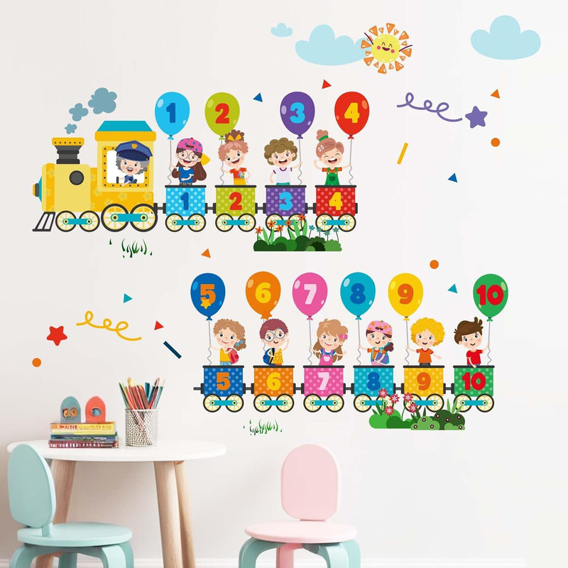 Kids Train Number Wall Decals - Learning Figures Education Wall Stickers - Kids gallery
