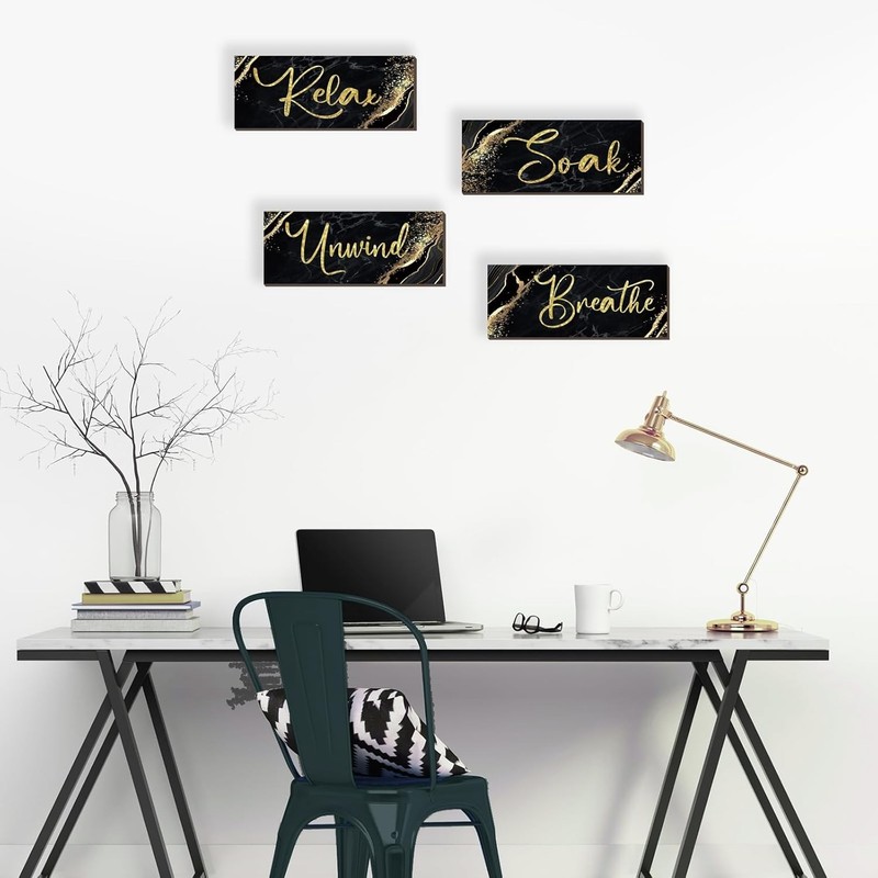 Luxury Black and Gold Wooden Wall Decor - Rustic Marble Style Art for Relaxation gallery