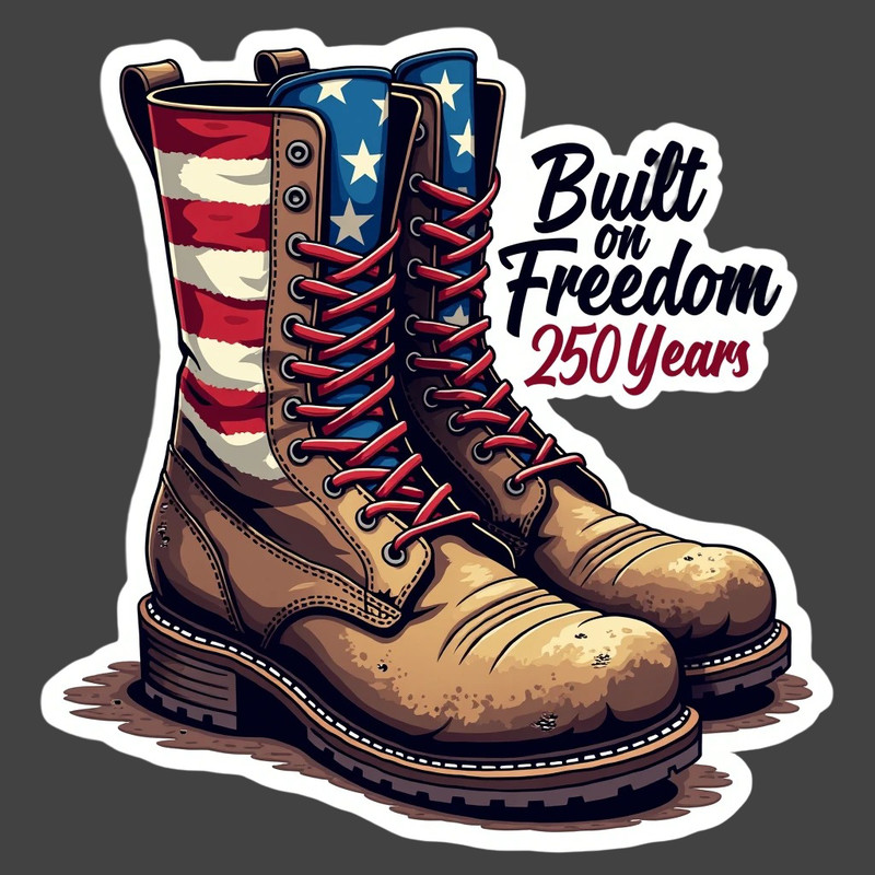 America 250 Sticker Vinyl Decal Boots Built on Freedom Patriotic USA