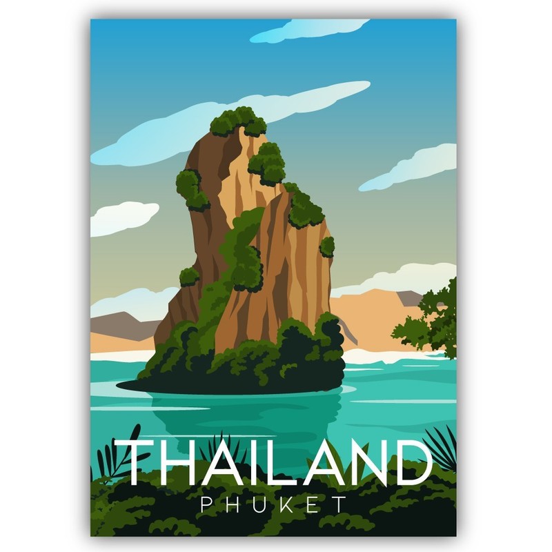 Thailand Phucket Travel Vintage Poster Art Cut To Shape Vinyl Sticker