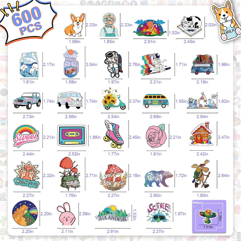 600 PCS Stickers Pack，Cute Colorful Waterproof Stickers，Vinyl Art Stickers.Stick gallery