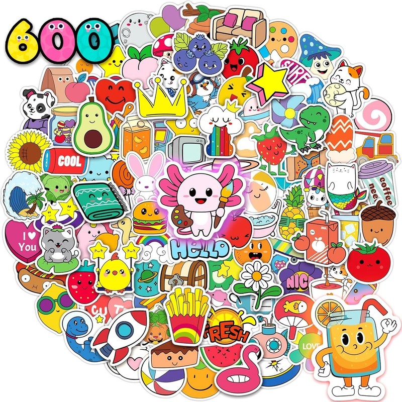 600PCS Cute Stickers for Kids – Kawaii, Waterproof Vinyl Laptop & Water Bottle
