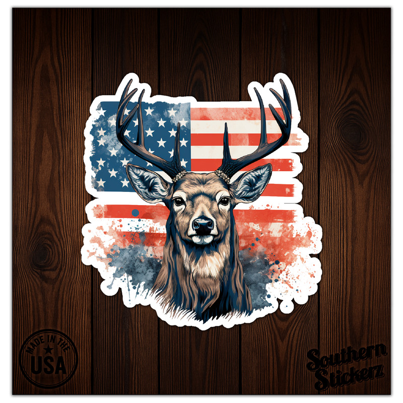 US Flag Deer Hunting - Vinyl Decal Sticker - Car Window Laptop - ebn11030