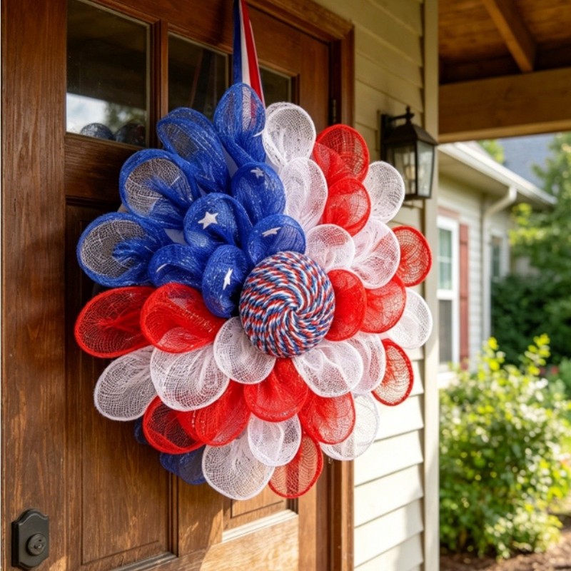 Red Blue White Mesh Garland 38x7x38cm for Outdoor Patriotic Decoration gallery