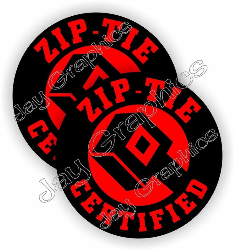 (Pair) Funny ZIP TIE Certified Hard Hat Sticker Decal