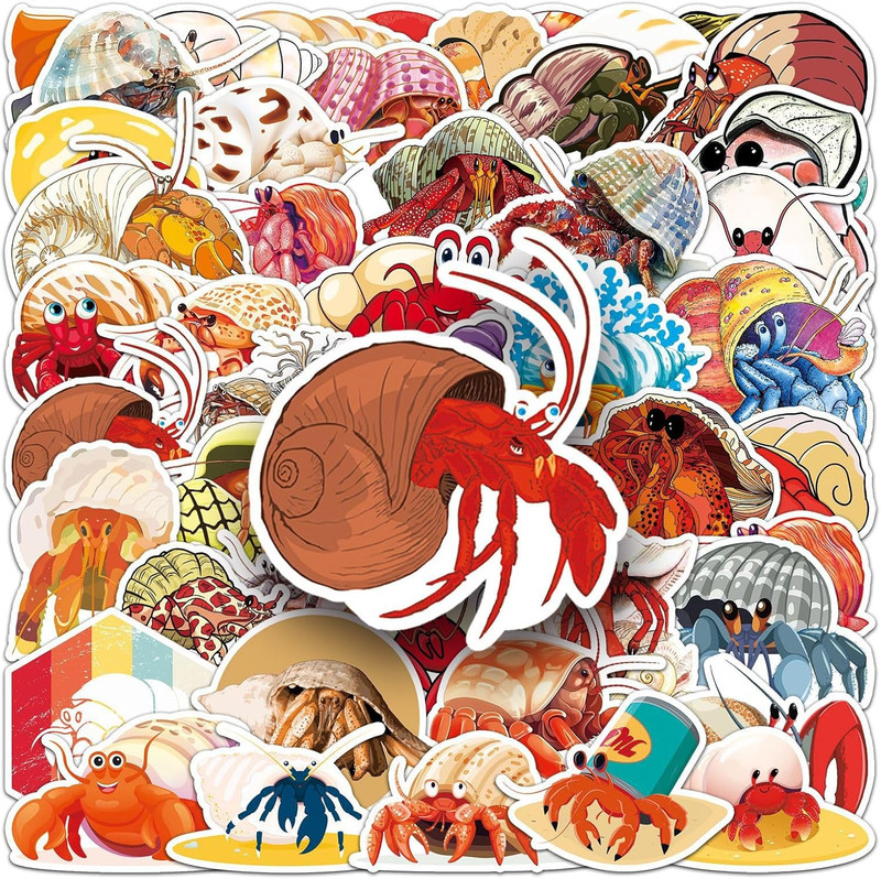 50 Pcs Unique Hermit Crab Stickers, 1.5-3 Inches Waterproof Vinyl Decals for Jou gallery