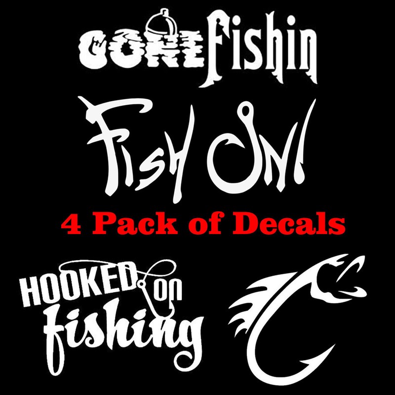 4 Pack Fishhook – Fish On – Gone Fishing Decal Car Window Tumbler Laptop Tablet