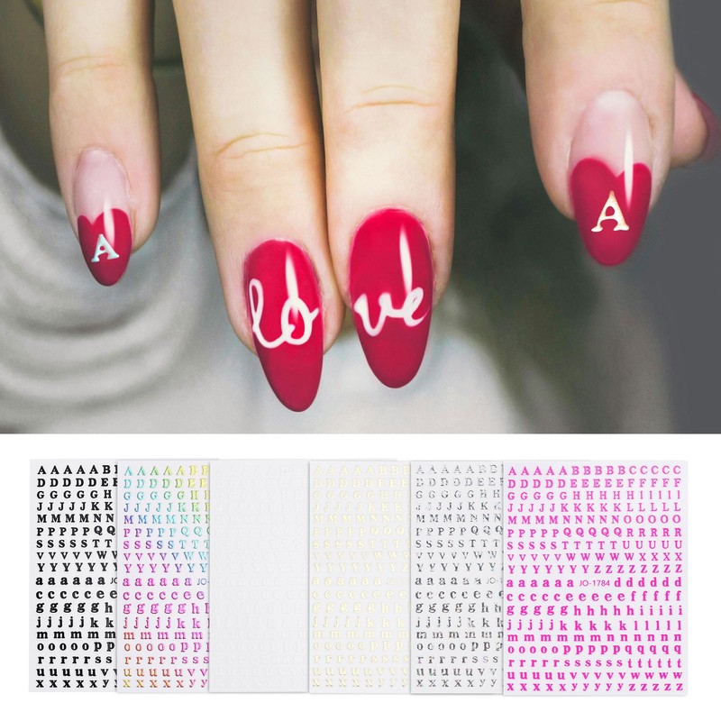 6 Sheets Letter Nail Stickers Self-Adhesive Alphabet Nail Stickers Multicolor gallery