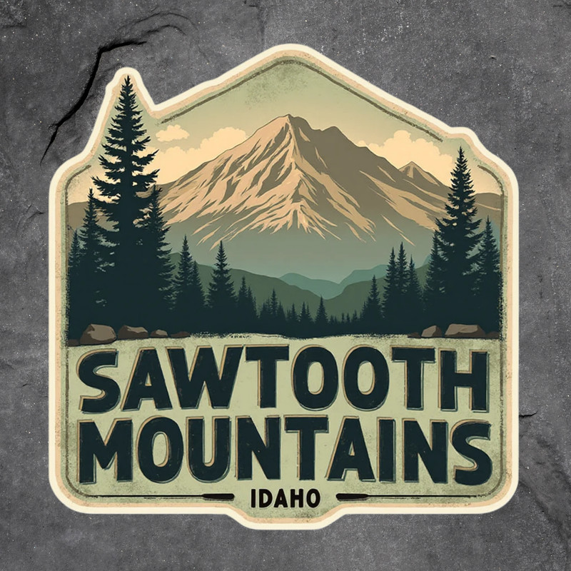Sawtooth sticker vinyl decal Idaho mountains hiking camping retro nature travel