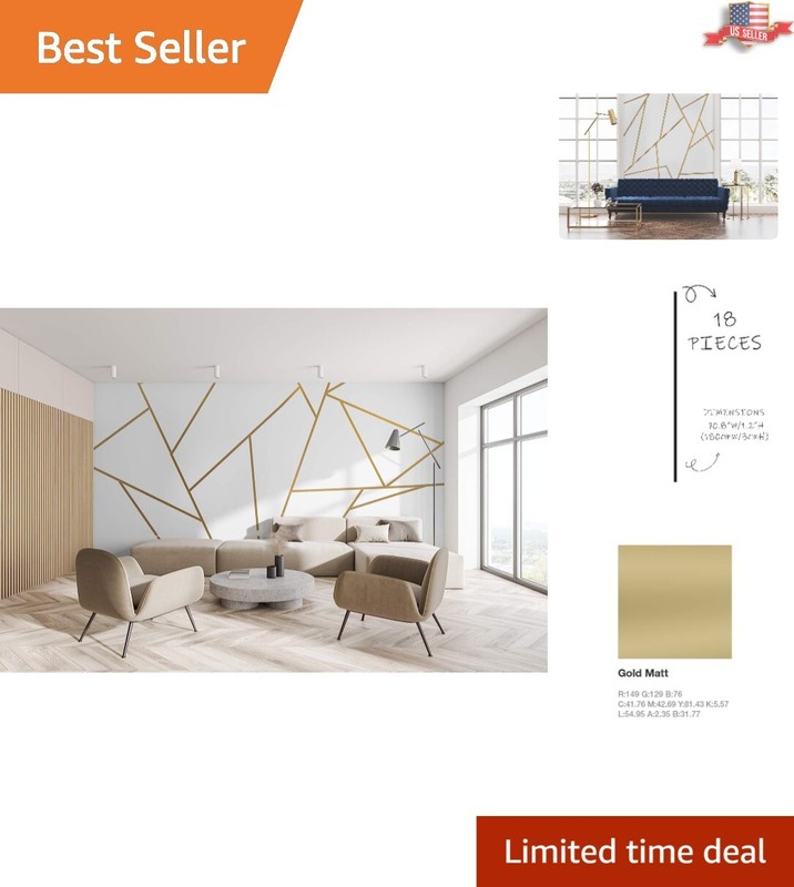 Premium Gold Wall Decal Peel and Stick | Geometric Line Sticker | Cut Lines