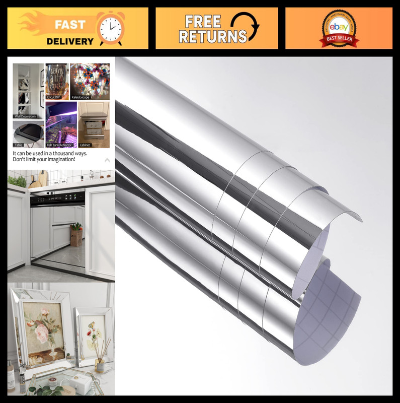 Large Flexible Mirror Stickers 24″x160″ Self-Adhesive Wall Decor Peel & Stick Re