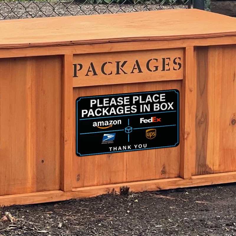 Please Place Packages in Box Sticker Sign - UV Resistant for Amazon UPS FedEx gallery