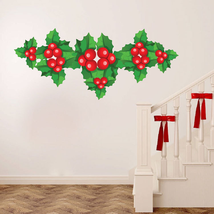 Mistletoe Wall Decal Winter Wallpaper Seasonal Floral Christmas Decor Vinyl, h38 gallery
