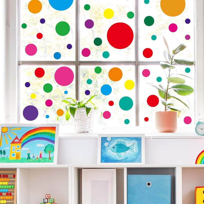 194 Pcs Colorful Polka Dots Window Clings Back to School Window Decals Double... gallery