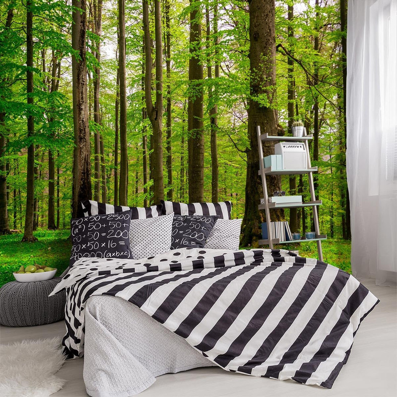 Green Forest Tree Fabric Wallpaper Mural for Living Room & Bedroom 137″x96