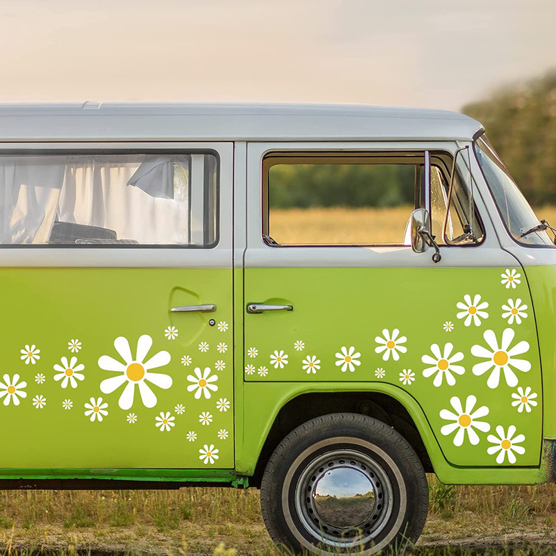 Fuutreo 12 Sheets Daisy Stickers 130 Pcs Flower Car Decals Self Adhesive Vinyl R