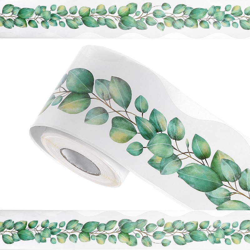 Bulletin Board Border, 65.6Ft x 2.75Inch Classroom Border Trim, Eucalyptus Leaf