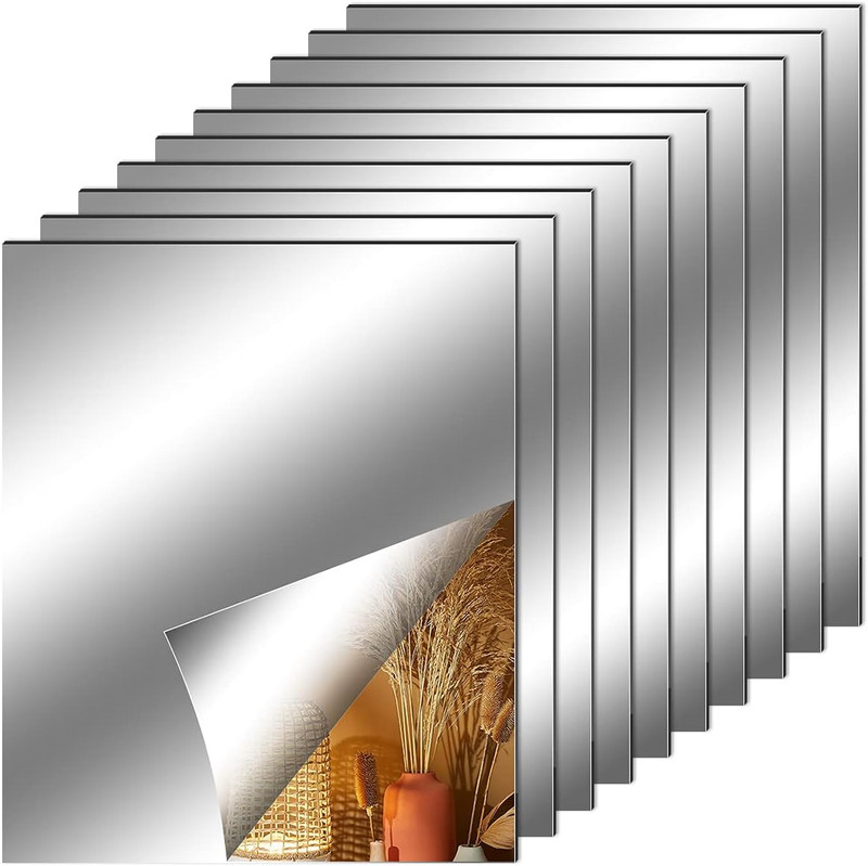 10 Pieces Flexible Mirror Sheets, Self Adhesive Decorative Plastic Mirror Tiles gallery