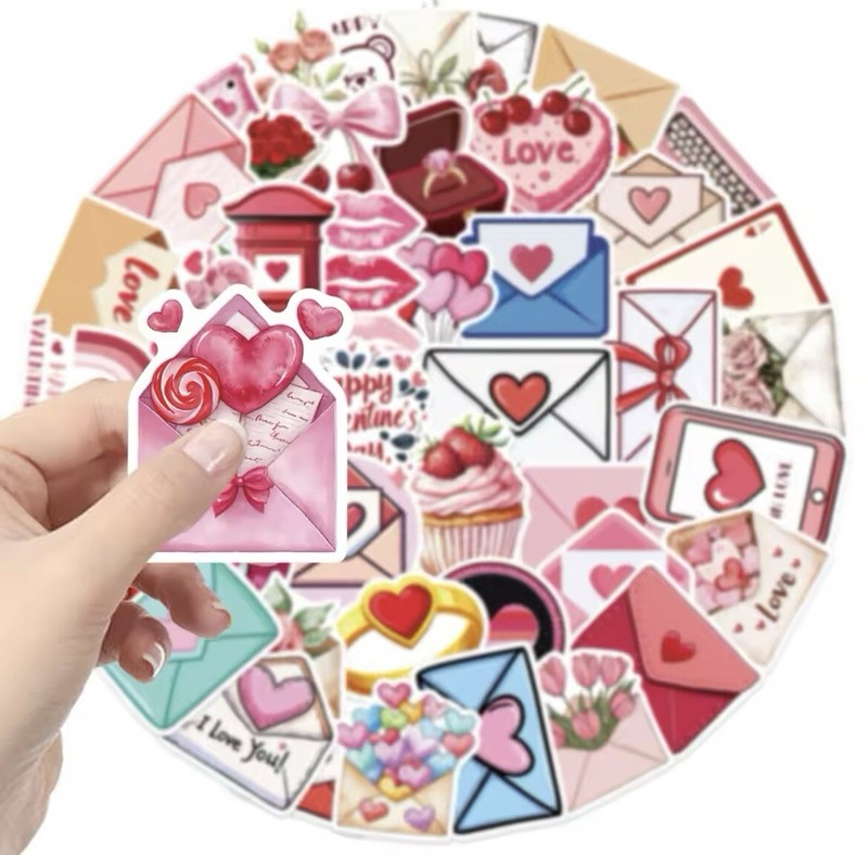 Valentines Day Envelope Style Stickers 50pk Mixed Fun Stickers Hearts Valentines gallery