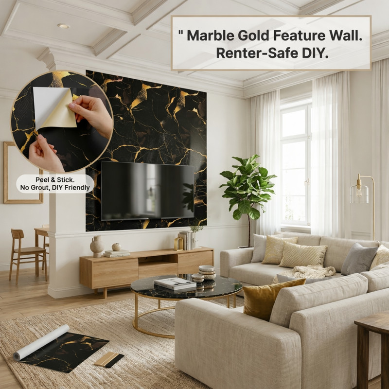 60x/120x Waterproof Self-Adhesive Marble Wall Stickers 23.6in Kitchen Decor DIY gallery